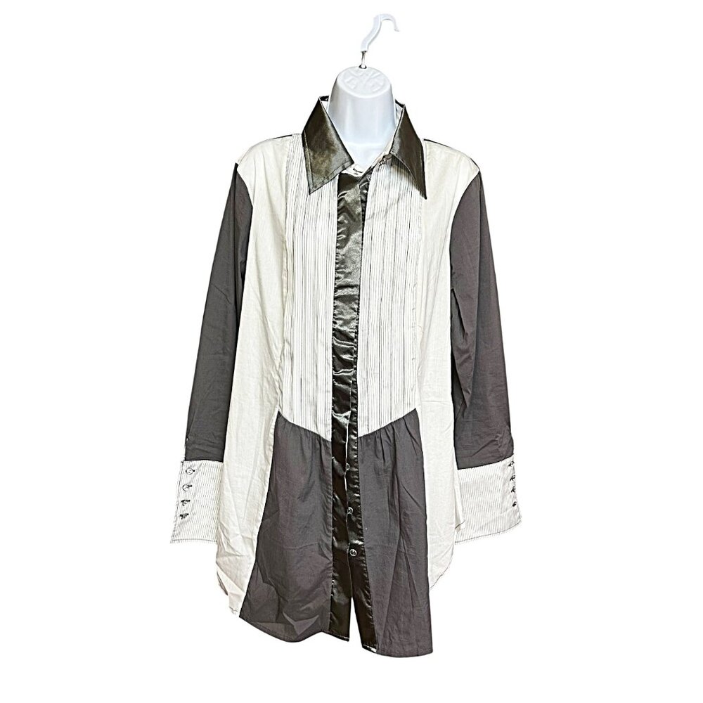 Alison Sheri Tuxedo Blouse Gray White Size XL